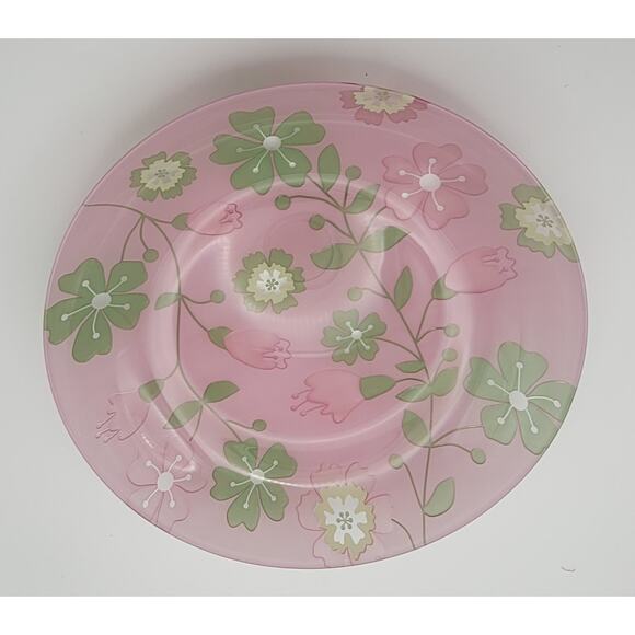 Set Of 4 Reverse Painted Glass Bowls Lovely Pink Floral Design 9 3/4” Dia. - Picture 1 of 7